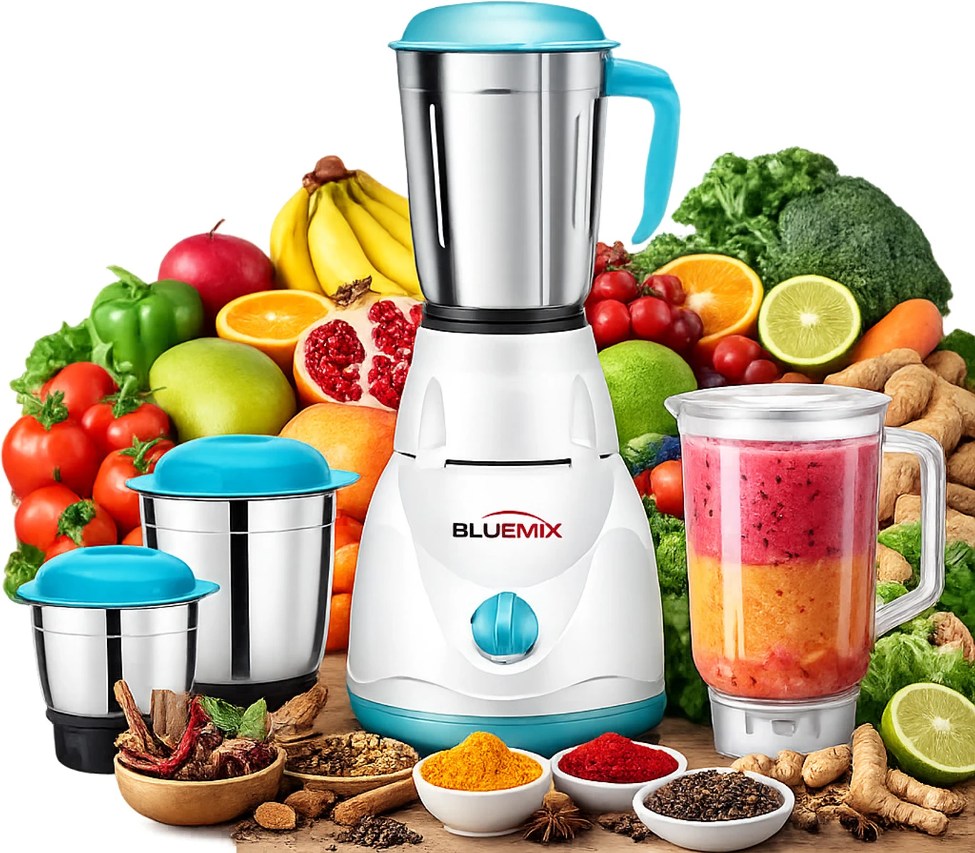 Bluemix Super Smart 750 W Mixer Grinder (Lily 750W daily collection powerful mixer grinder | 4 Jars | White & Sky Blue)